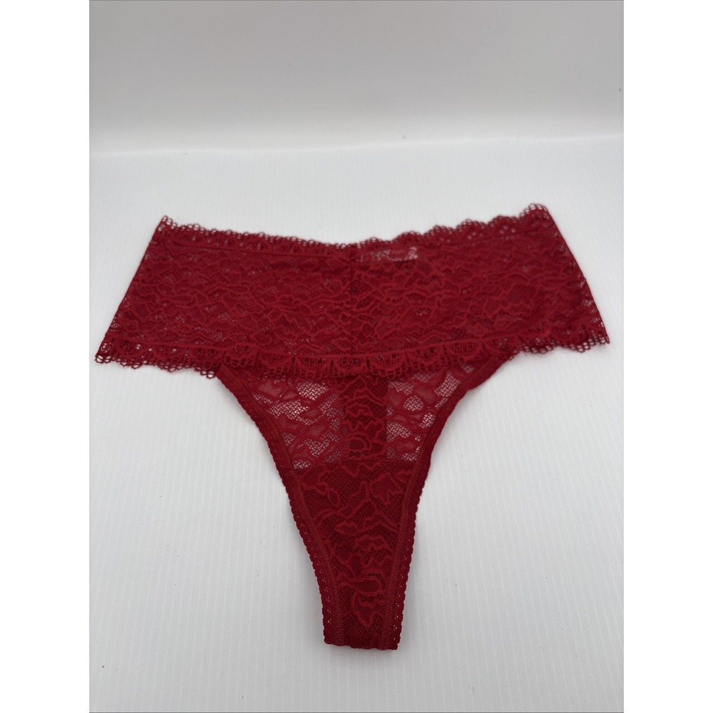 Soma Embraceable Panties Women's Large Red Signature All-Over Lace Retro Thong